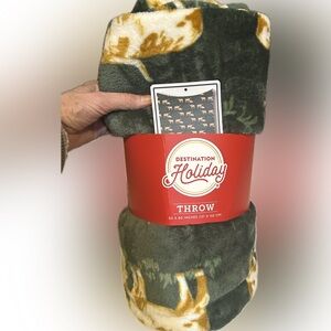 DESTINATION 50”x60” PLUSH HOLIDAY THROW GREEN BROWN LONGHORN YALL CHRISTMAS GIFT